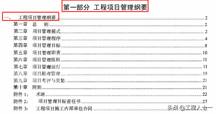 国企编制工程项目管理手册，包含过程控制、质量标准及技术管理