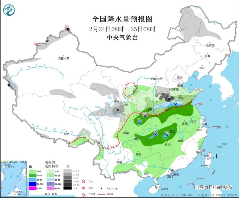 中东部雨雪登场 西北黄淮成降温中心